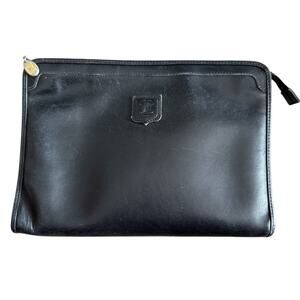 Vintage Celine Clutch Bag Leather Black Triomphe Pouch Purse